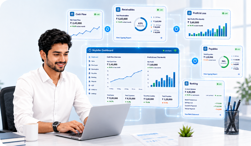 Automated eWay Bill Generation – Create and manage eWay Bills without switching platforms.